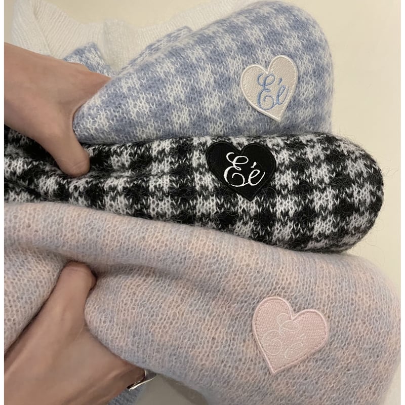 ♡Eé check knit gray×pink | épine