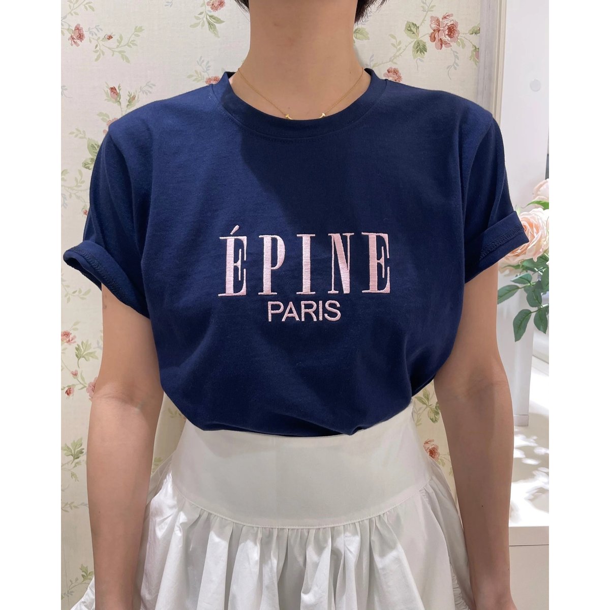 ÉPINE PARIS embroidery tee navy×pink | épine