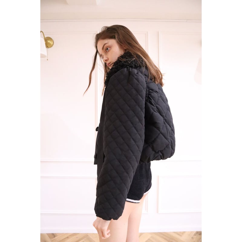 fur ribbon quilting short down coat black | épine