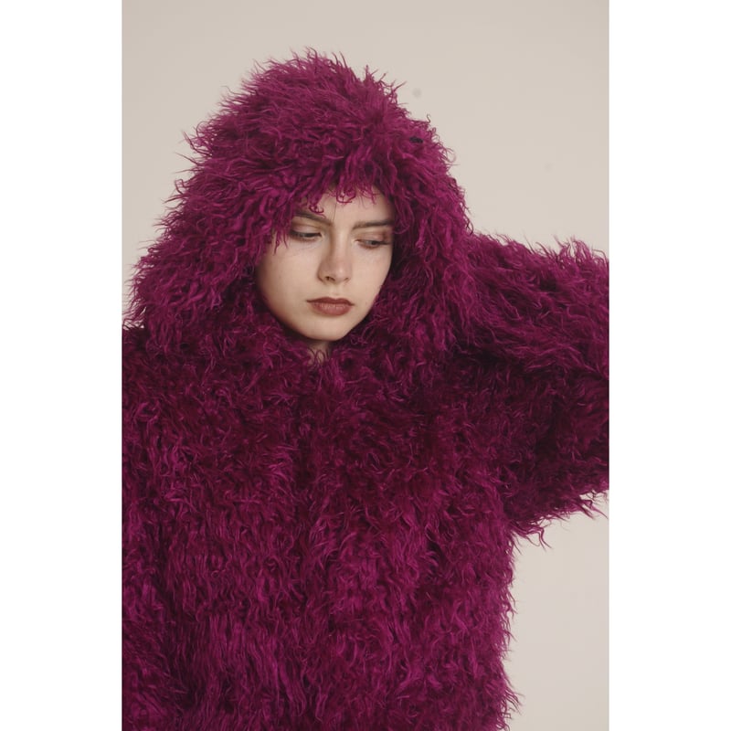 hood 2way volume fur coat pink | épine