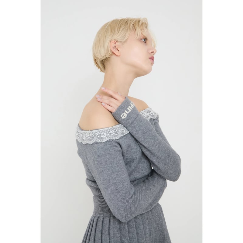 épine lace knit & pleats skirt set up épine lace knit & pleats skirt set up