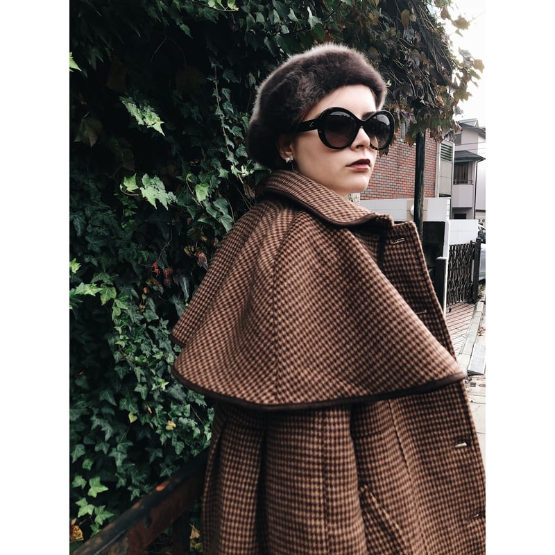 piping cape 2way coat brown check | épine piping cape 2way coat brown check | épine