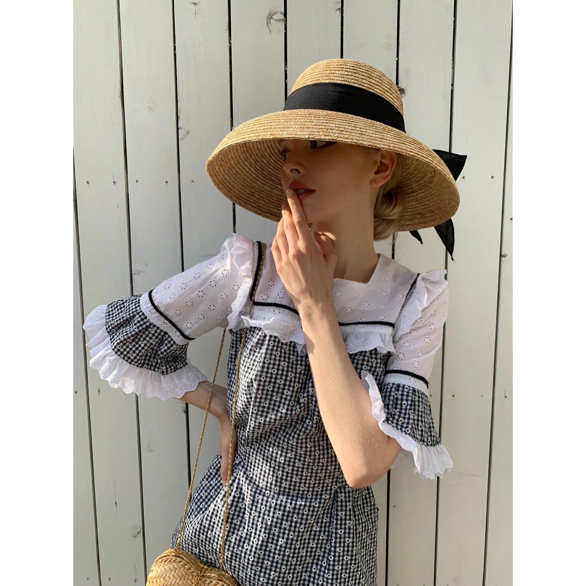 cotton lace×gingham check frill blouse | épine 