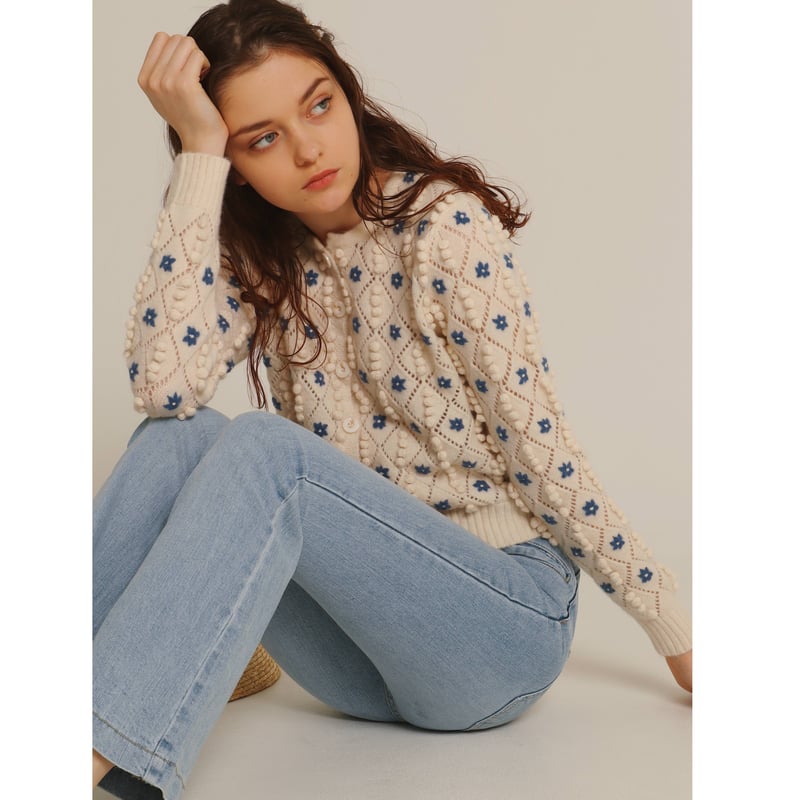 all handmade pom pom flower cardigan black | épine