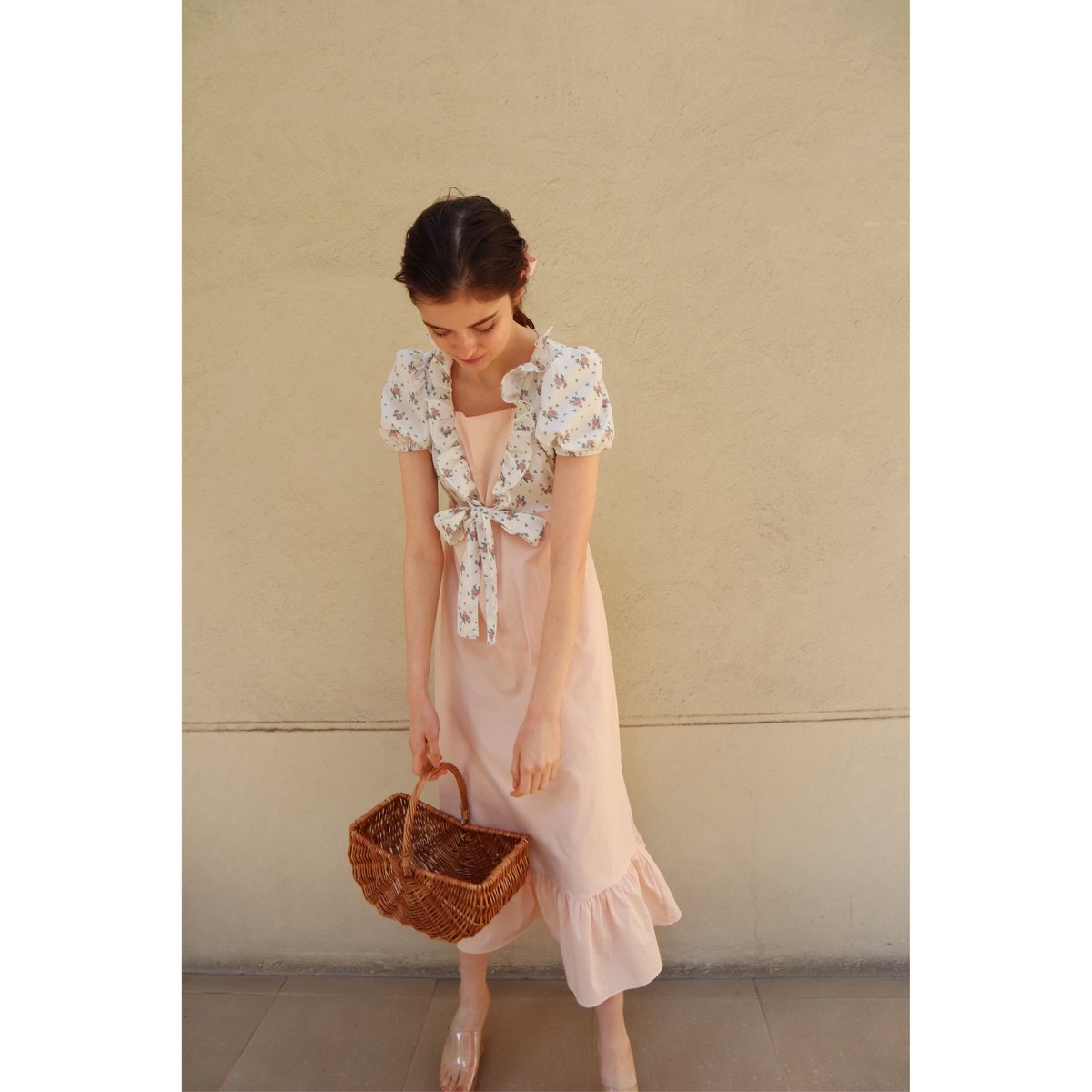 flower bolero frill long onepiece baby pink | é 
