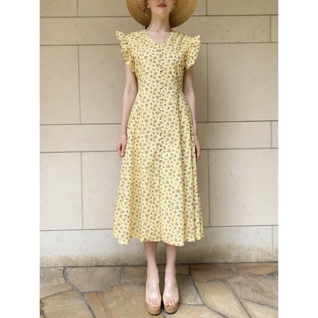 back lace up flower onepiece lemon