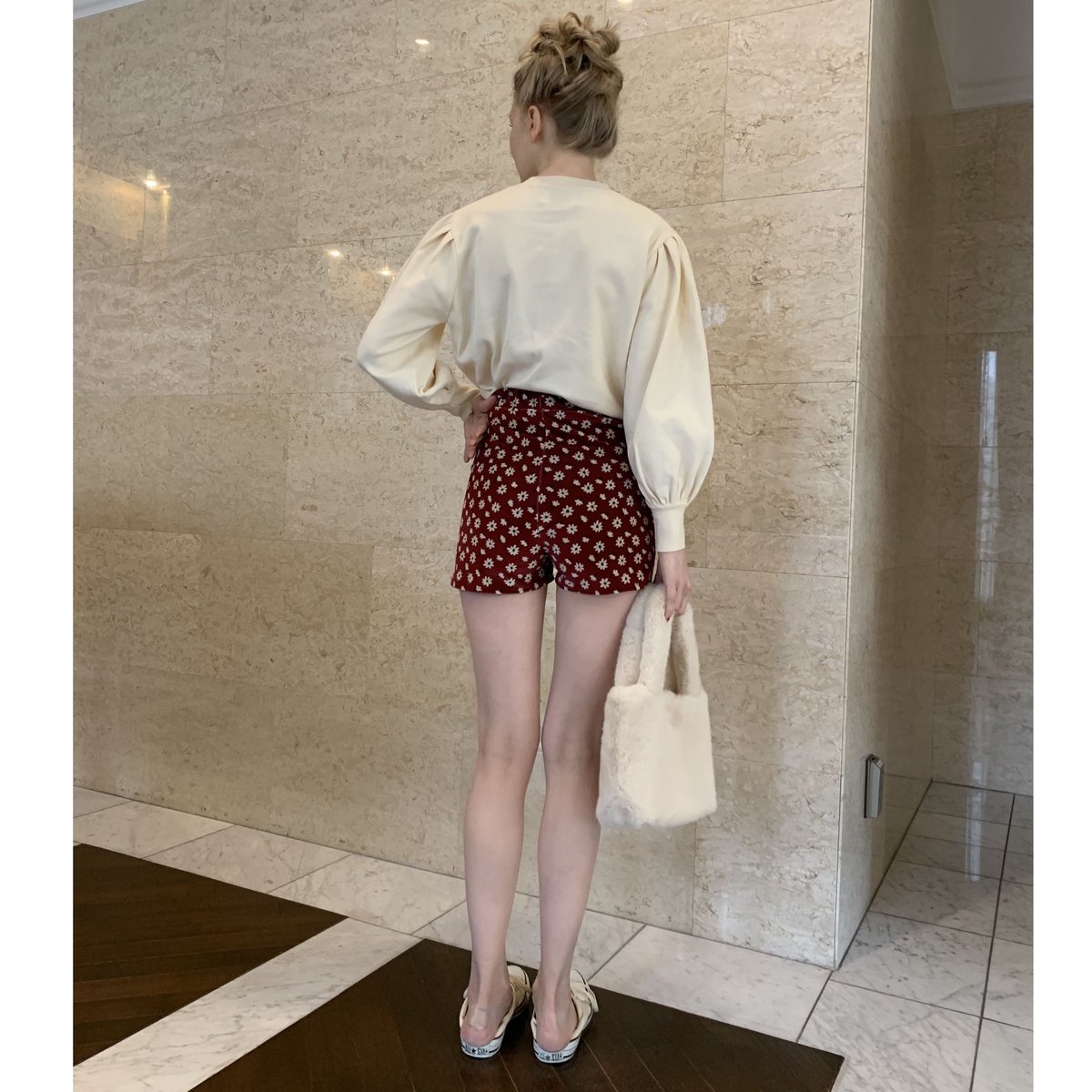 velours flower short pants red | épine