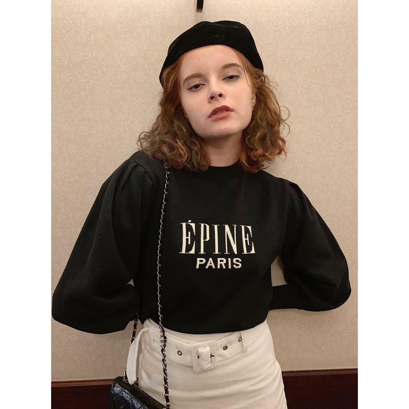 ÉPINE logo arm volume knit blackレディース