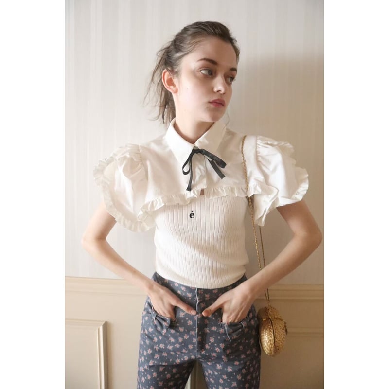 エピヌ ブラウスcropped frill ribbon 2way blouse cropped frill ribbon 2way blouse white | épine