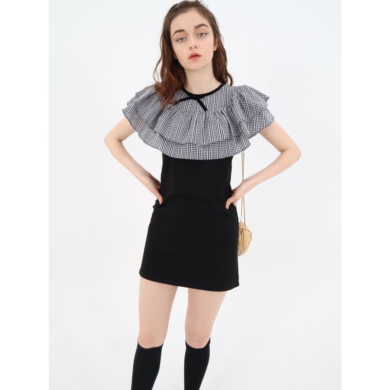 double frill ribbon onepiece gingham check | épine