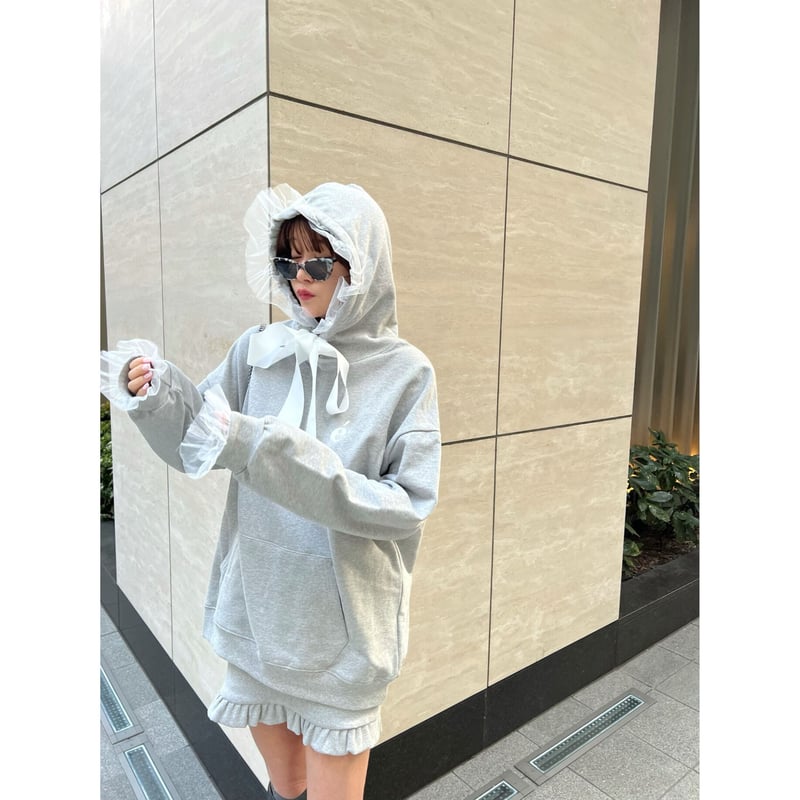é tulle ribbon hoodie gray | épine