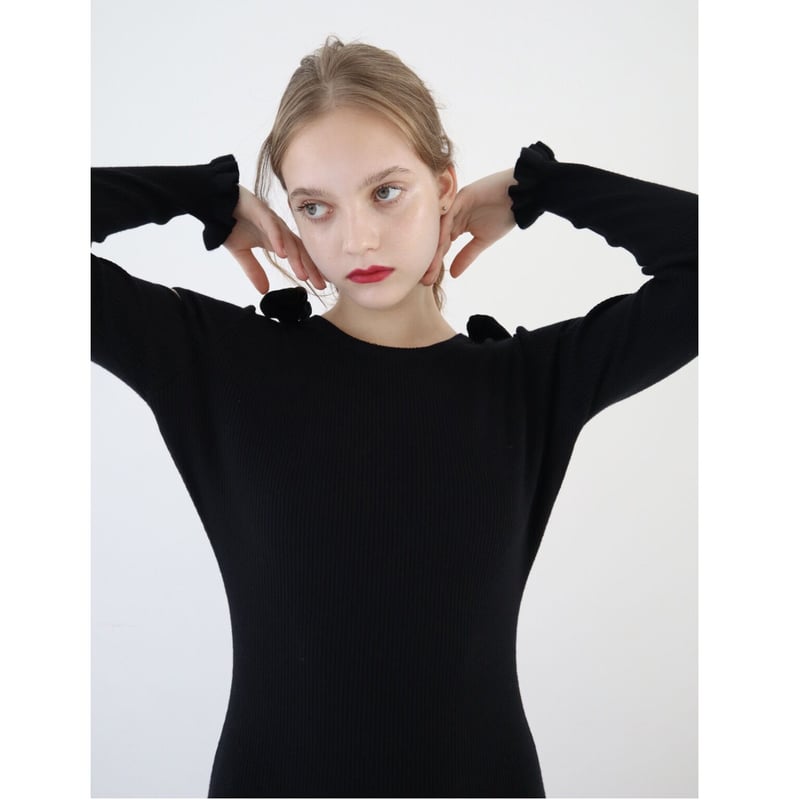 velours ribbon rib frill onepiece black | épine