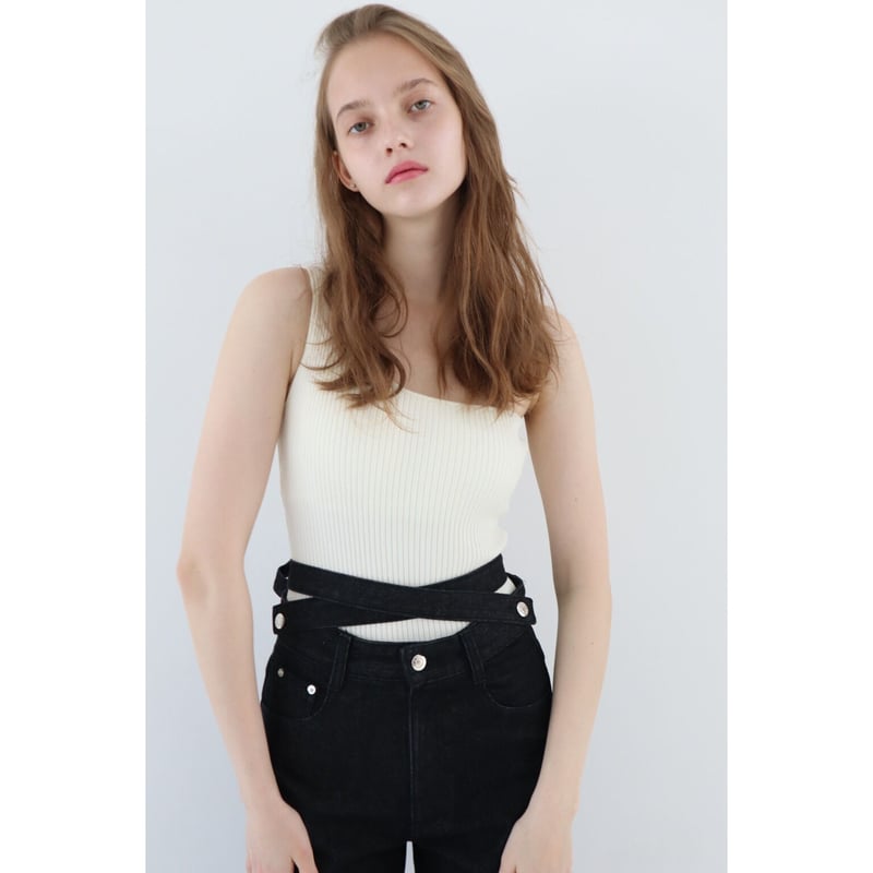 Eé ribbon side slit 2way jeans black | épine Eé ribbon side slit 2way jeans black | épine