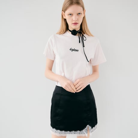 épine embroidery tee babypink×black