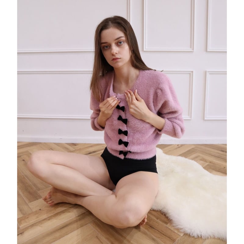 Pink shaggy cheap knit cardigan