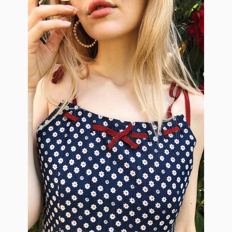denim flower ribbon onepiece | épine denim flower ribbon onepiece | épine