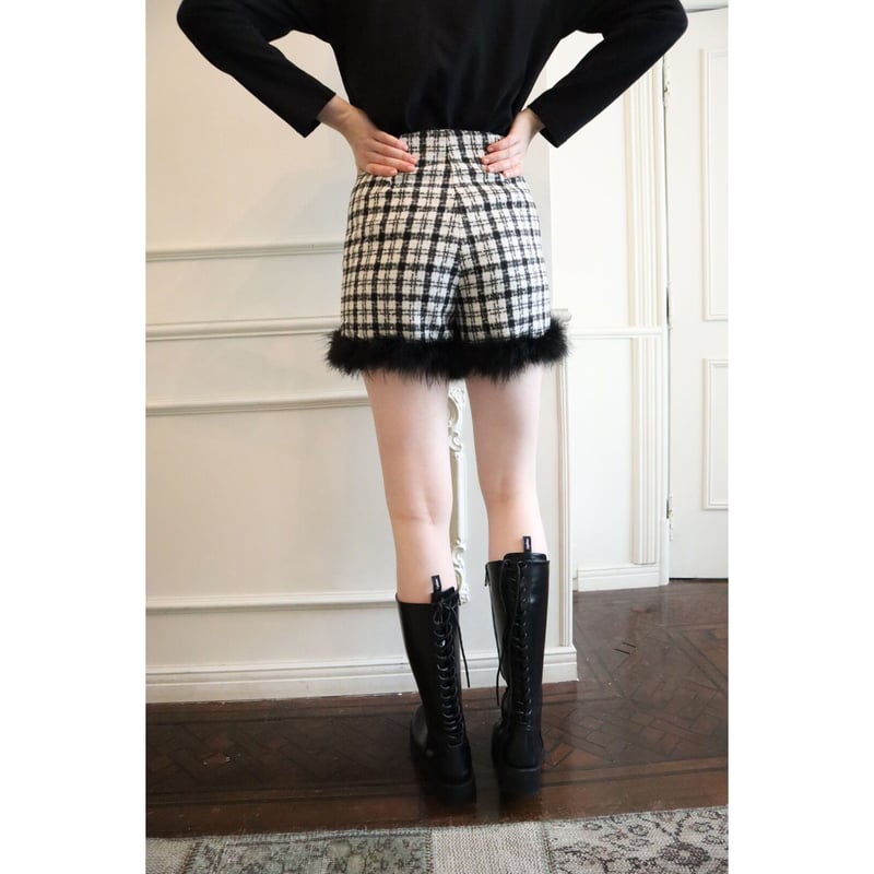 check tweed fur short pants black | épine 