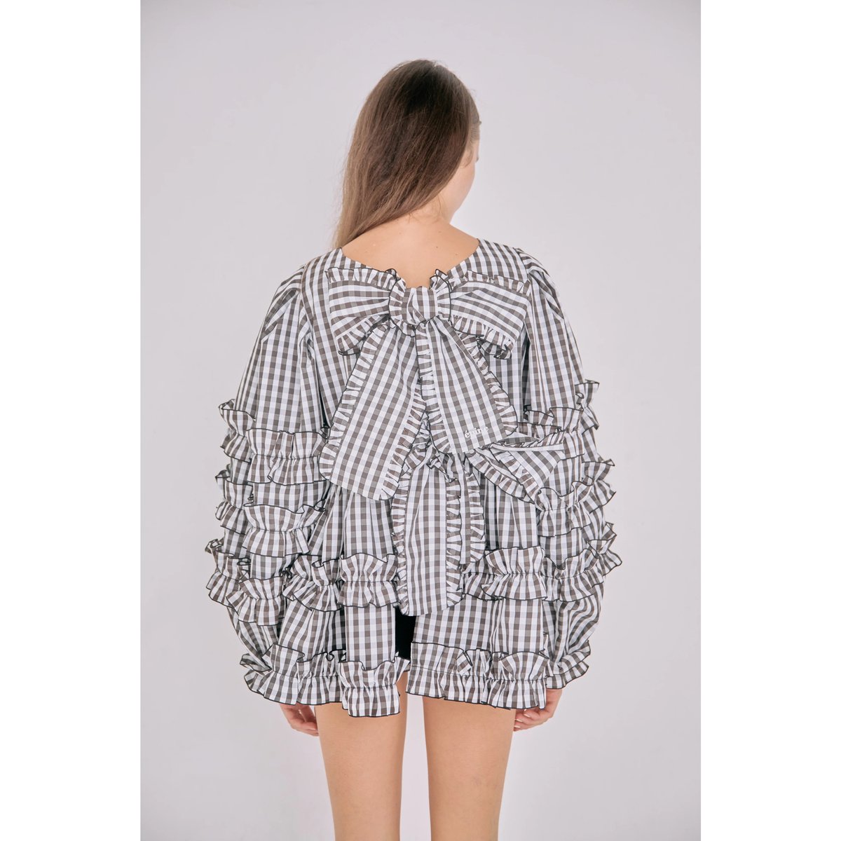 épine double ribbon frill blouse white