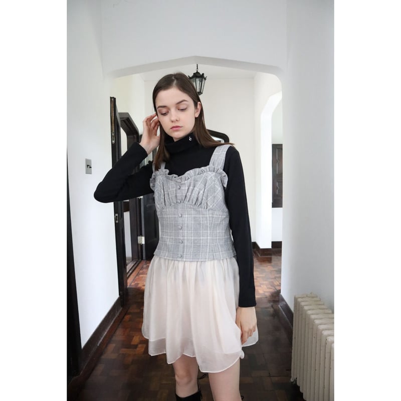 corset sheer skirt onepiece gray check | épine