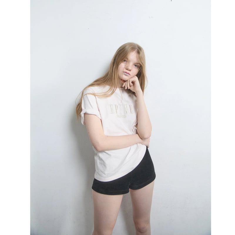 ÉPINE PARIS embroidery tee baby pink×silver | é ÉPINE PARIS embroidery tee baby pink×silver | é