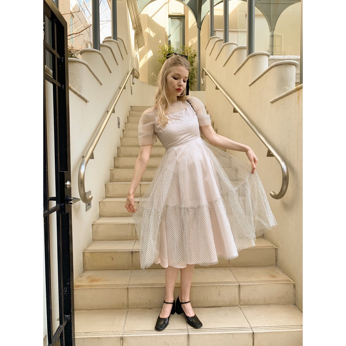tulle see-through volume dress ivory dot | épine