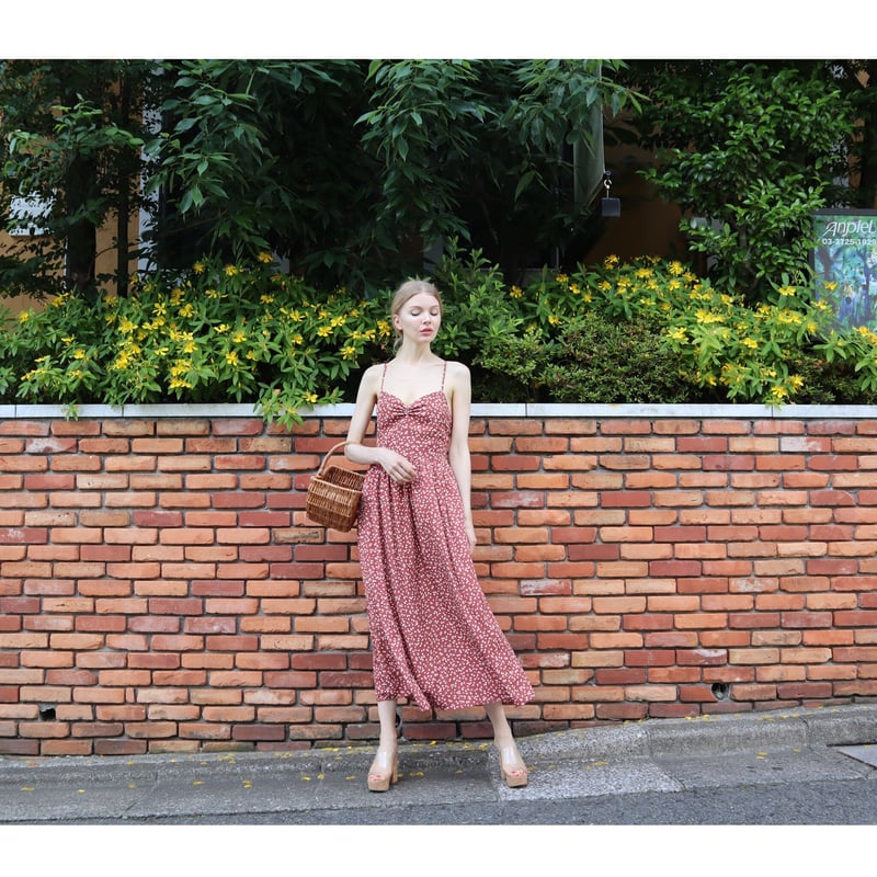back lace up little flower onepiece red | épine