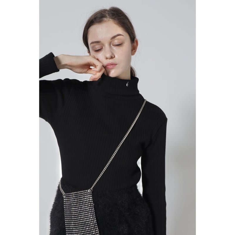 é embroidery rib knit high neck / epine