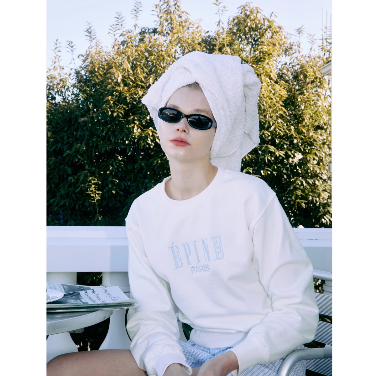 ÉPINE PARIS embroidery sweat white×iceblue | épine ÉPINE PARIS embroidery sweat white×iceblue | épine