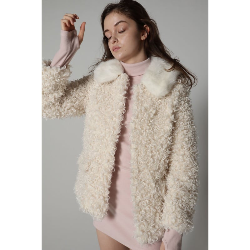 poodle collar fur coat ivory epine コート