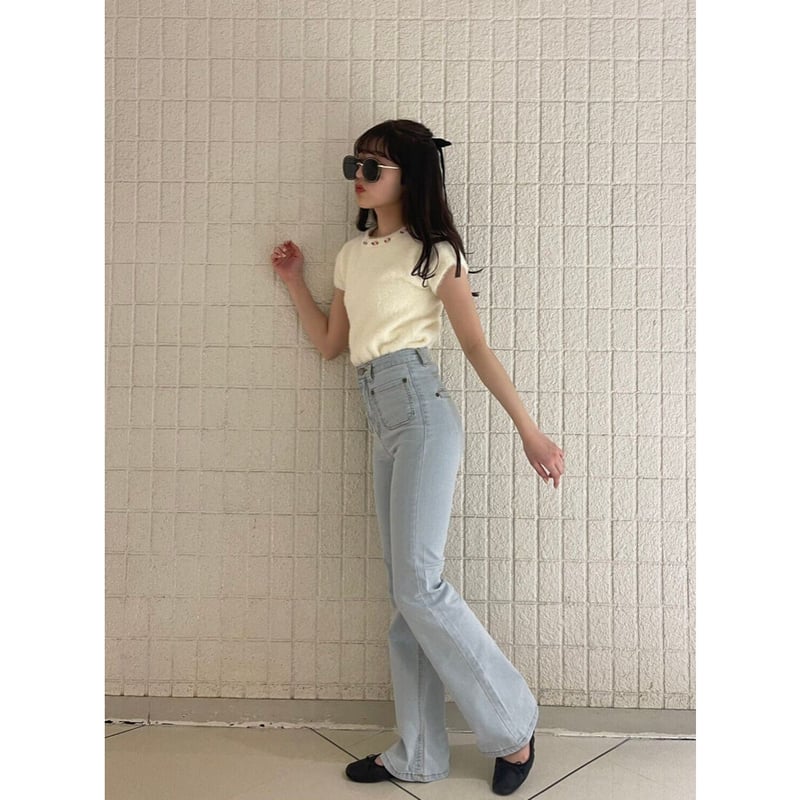épine high-waist fit bell jeans high bleach blu