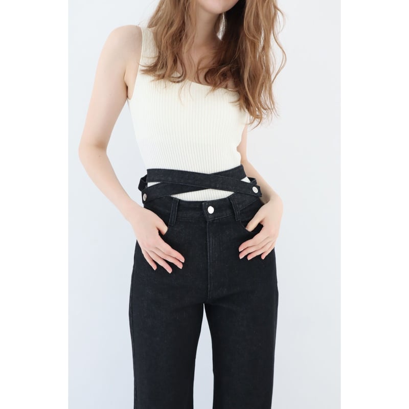 Eé ribbon side slit 2way jeans black | épine Eé ribbon side slit 2way jeans black | épine