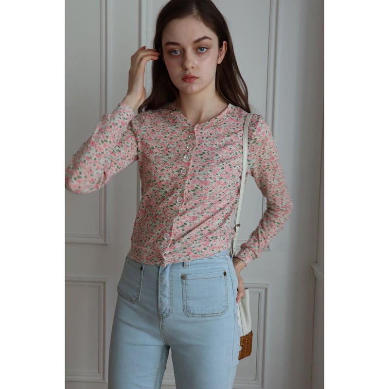 flower rib clear button cardigan | épine