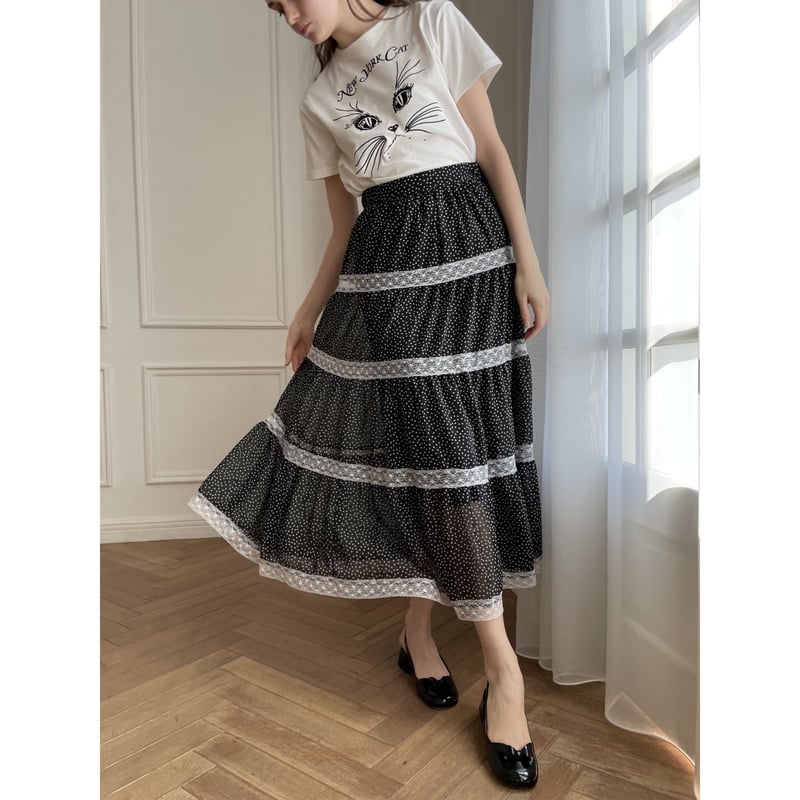 chiffon lace tiered long skirt heart pine