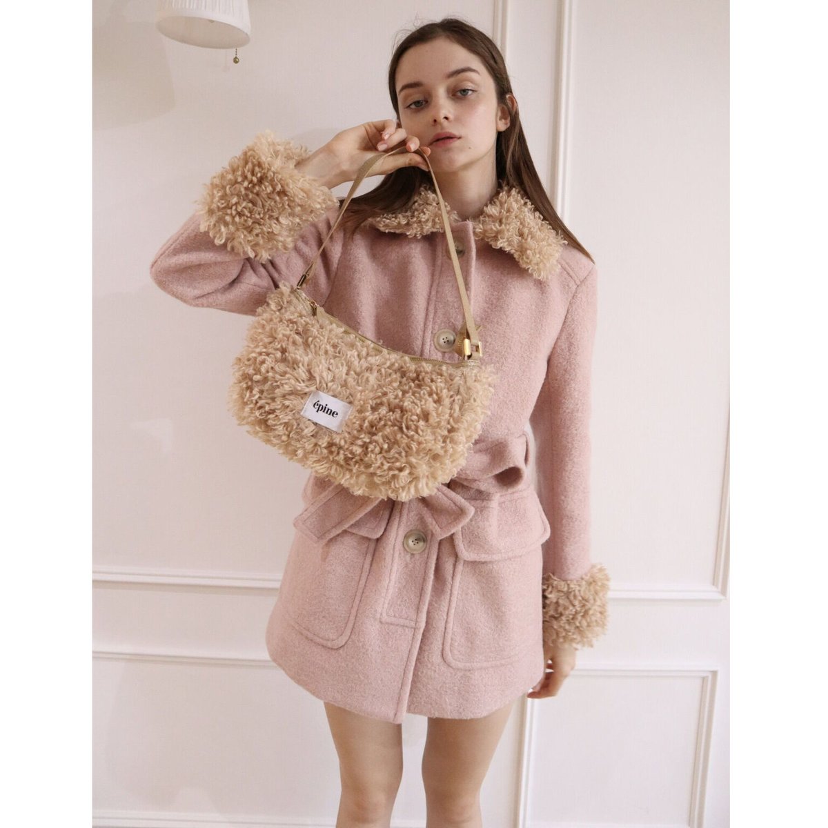 epine poodle fur collar coat pink エピヌ