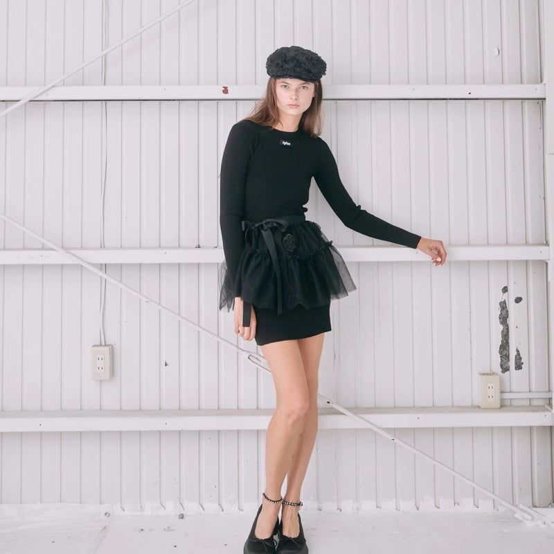 épine tulle flower rib knit onepiece(2color) | épine tulle flower rib knit onepiece(2color) |