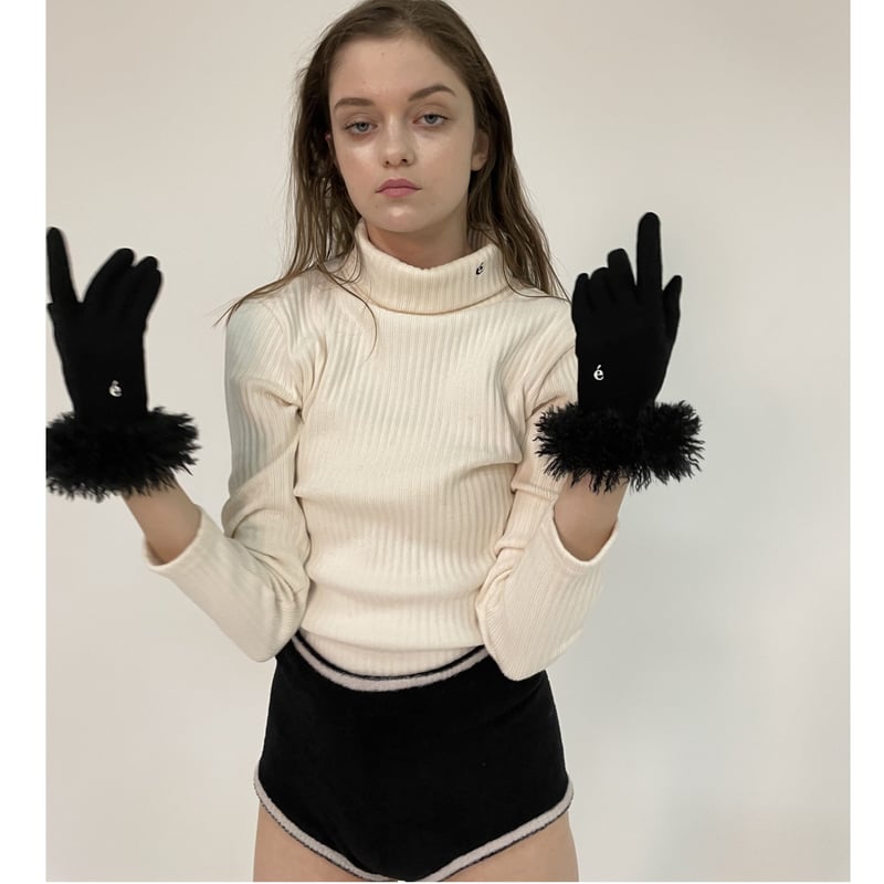 é embroidery rib knit high neck ivory | épine é embroidery rib knit high neck ivory | épine