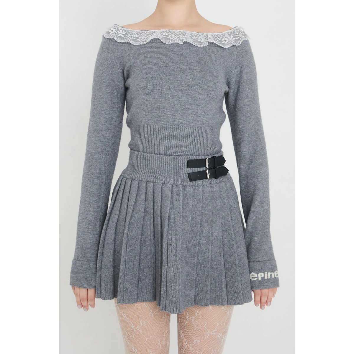 épine lace knit & pleats skirt set up épine lace knit & pleats skirt set up