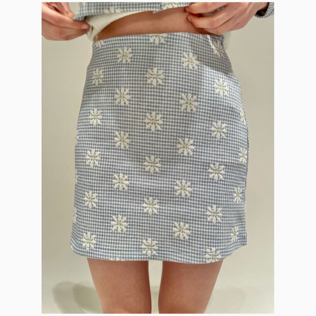 gingham flower mini skirt ice blue | épine