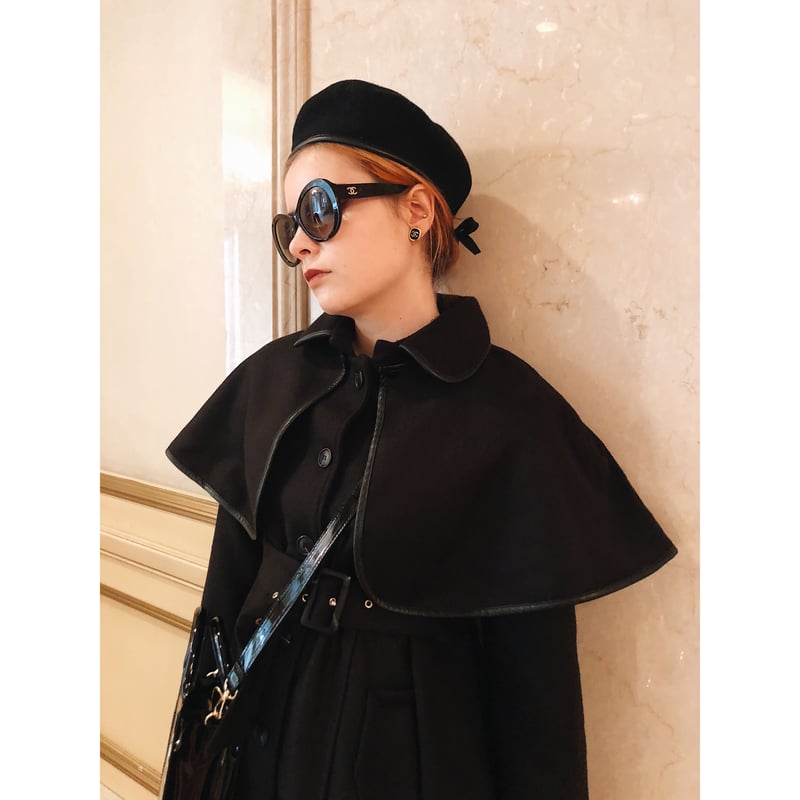 epine piping cape 2way coat black