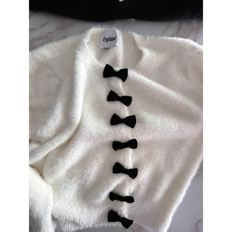 épine ribbon shaggy knit cardigan ホワイト épine ribbon shaggy knit cardigan ホワイト