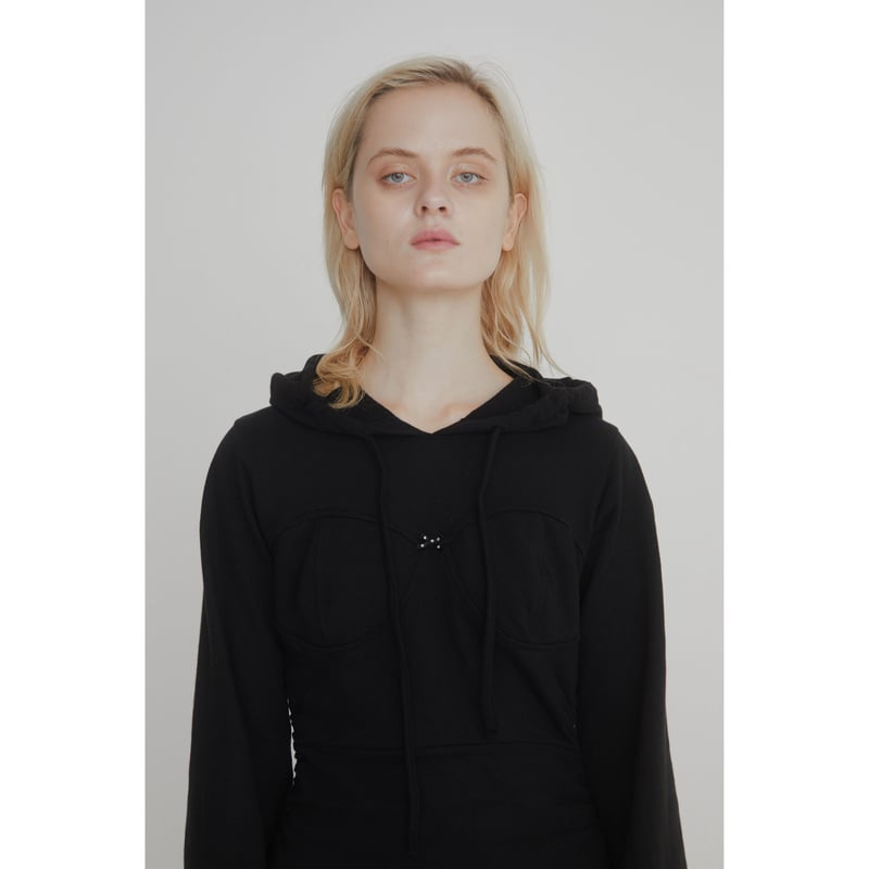 rhinestone ribbon gather hoodie onepiece(2color...