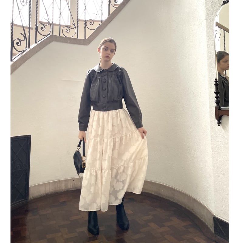 epine コットンスカート jacquard waist gather tiered long skirt ivory |