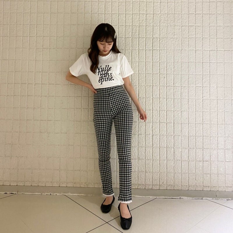 lace frill check long pants | épine