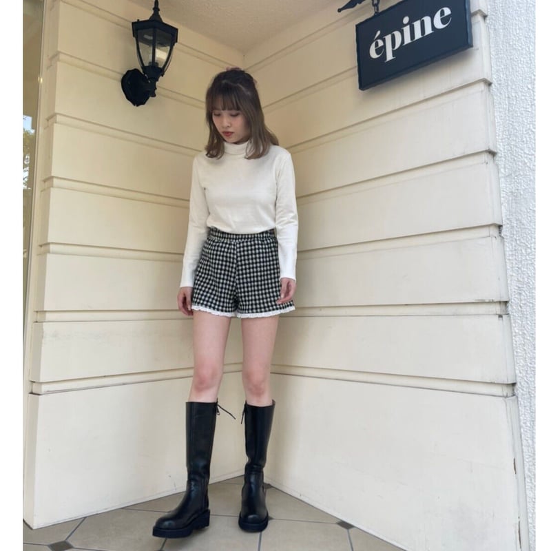 lace frill check knit short pants | épine