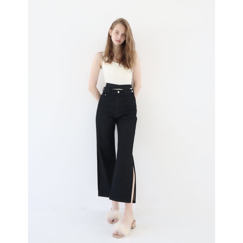 エピヌ Eé ribbon side slit 2way jeans black | épine