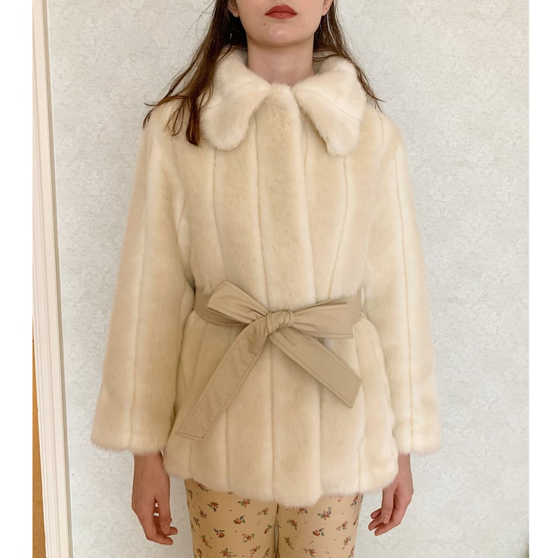 parisienne ribbon 2way fur coat ivory