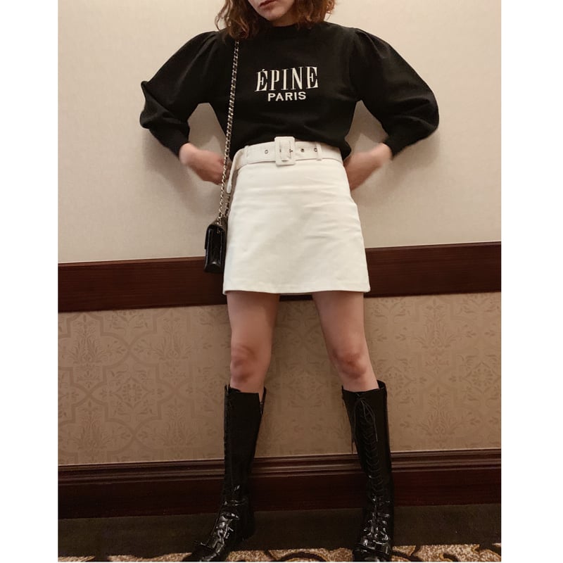 ÉPINE logo arm volume knit blackレディース