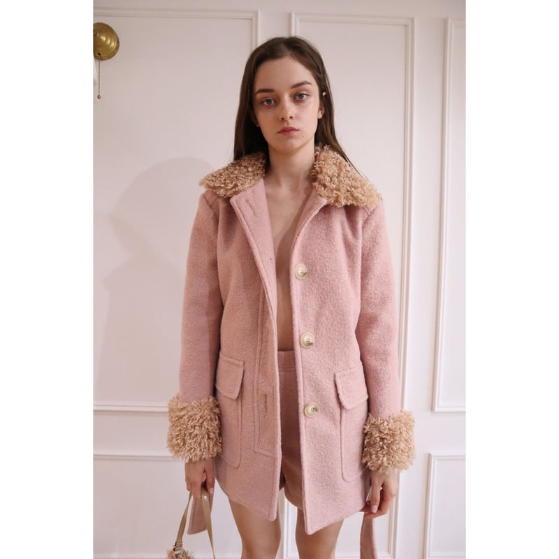 epine poodle fur coat pink curly hair-