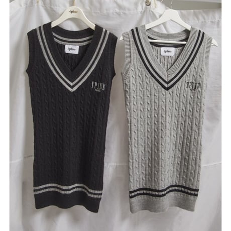 ÉPINE PARIS line cable knit vest onepiece（2color）
