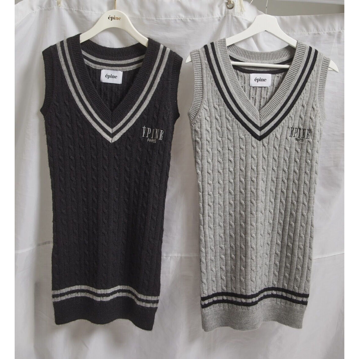 ÉPINE PARIS line cable knit vest onepiece（2colo...